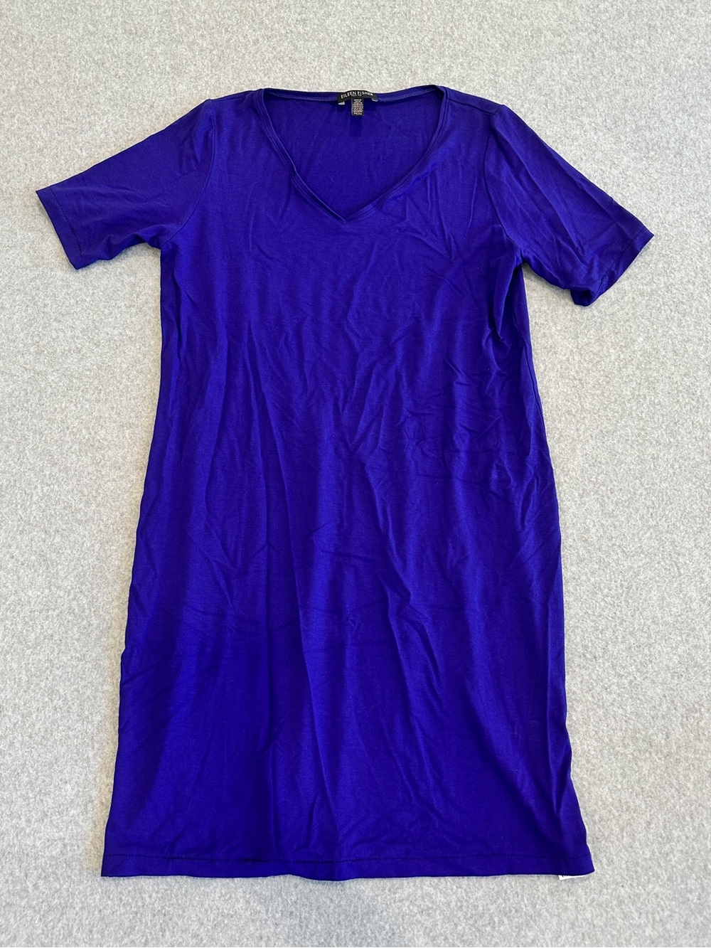 Eileen Fisher V-Neck Short Sleeve Shift Dress - Royal Blue